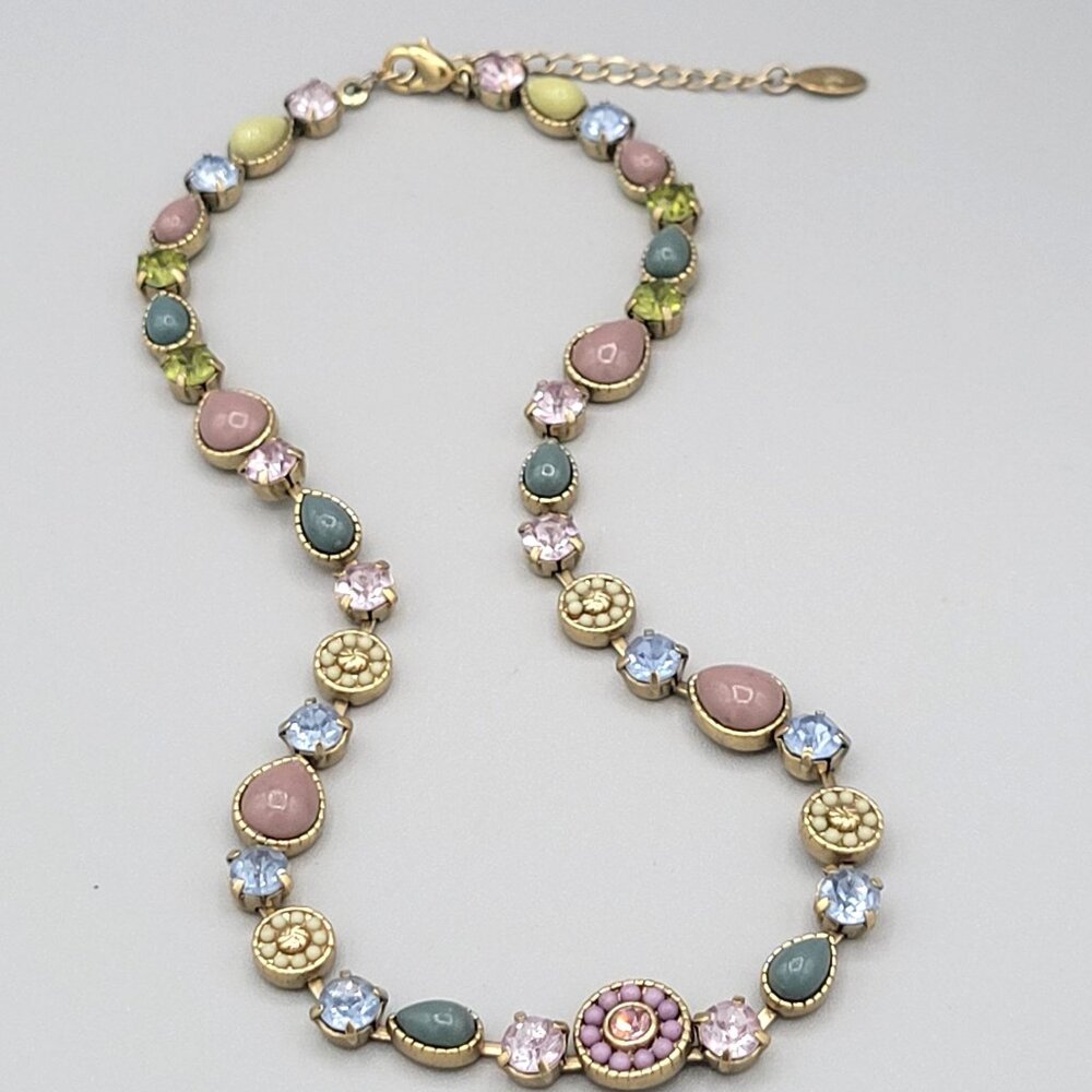 Vida Multicolor Beaded Crystal Necklace Gold Tone Metal Vintage Signed